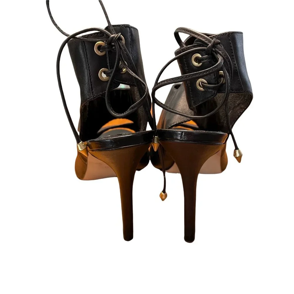 Guess Black Leather Back Lace Up Heels Size 6.5 - Picture 3 of 7